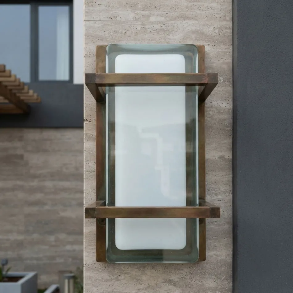 Applique da Esterno in Ottone, E27 e Stile Geometrico Made in Italy - Cristallo Viadurini