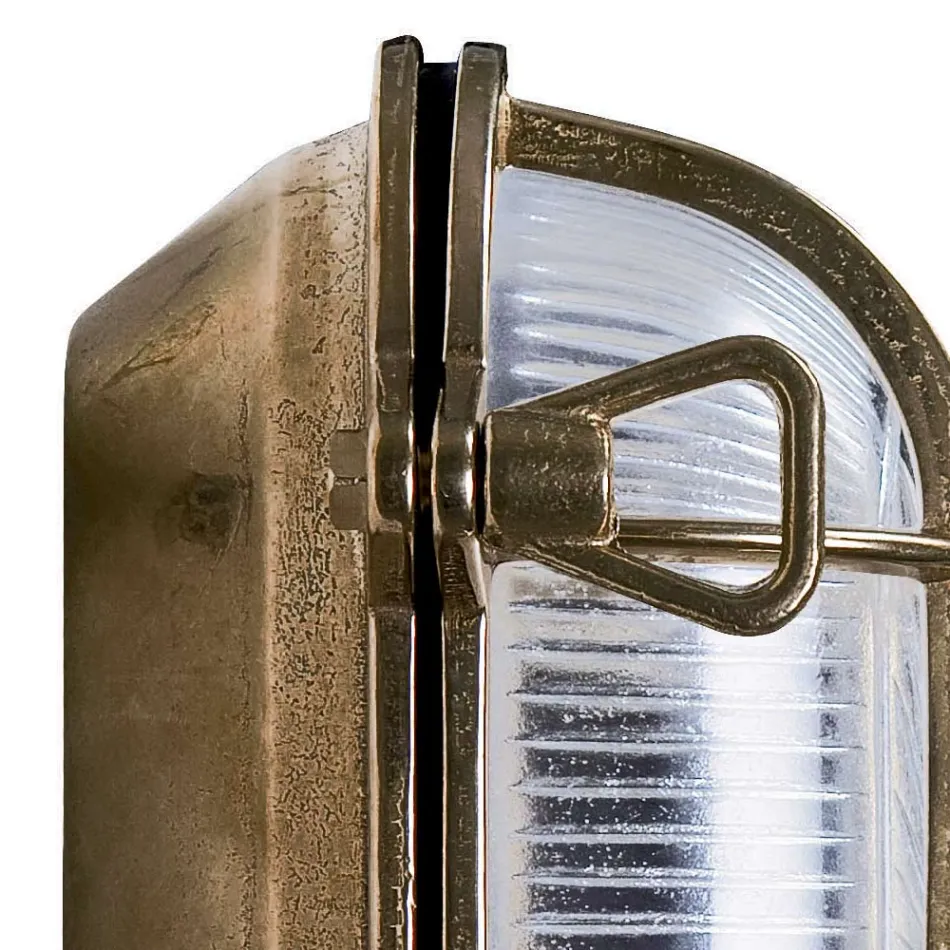 Applique da Esterno in Ottone Vintage con Vetro Opale/Trasparente - Sirena Viadurini