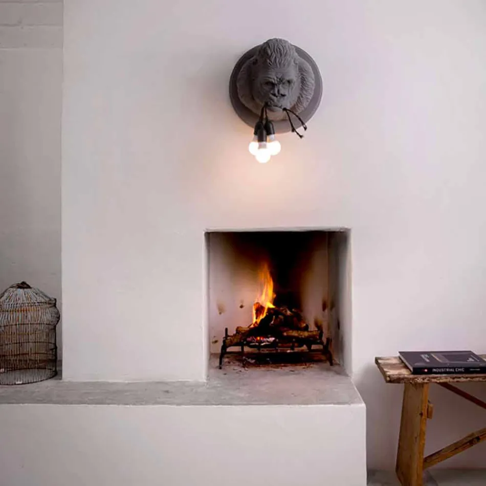 Applique da Parete a 3 Luci in Ceramica Gorilla Grigio o Bianco Design - Rillago Viadurini