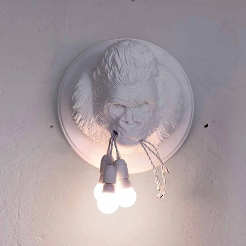Applique da Parete a 3 Luci in Ceramica Gorilla Grigio o Bianco Design - Rillago Viadurini