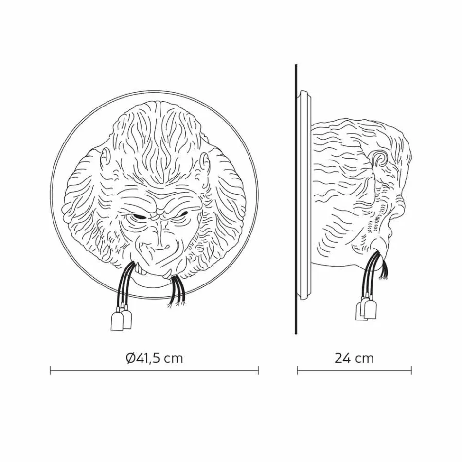 Applique da Parete a 3 Luci in Ceramica Gorilla Grigio o Bianco Design - Rillago Viadurini