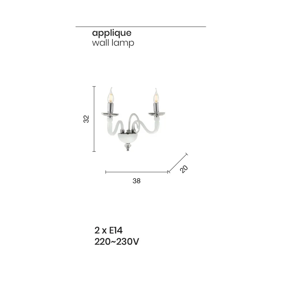 Applique Muro 2 Luci in Vetro Artigianale Italiano e Cristallo - Mariangela Viadurini