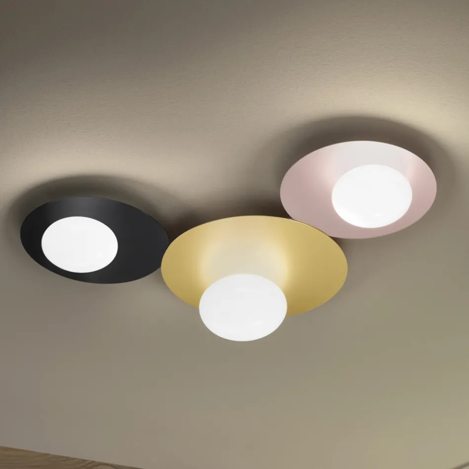 Applique o Plafoniera in Alluminio, Metallo e Luce in Vetro Bianco - Luma Viadurini