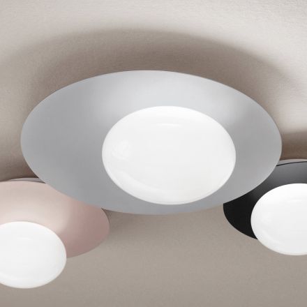 Applique o Plafoniera in Alluminio, Metallo e Luce in Vetro Bianco - Luma Viadurini