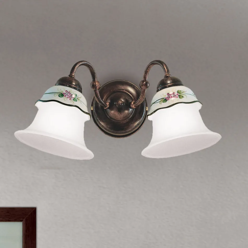 Applique Vintage Ferro, Vetro e Ceramica Decoro Dipinto a Mano - Ferrara Viadurini