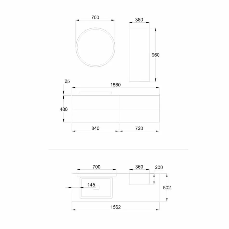 Arredo Bagno in Legno Bianco e Noce con Lavabo, Pensile e Specchio - Renga Viadurini