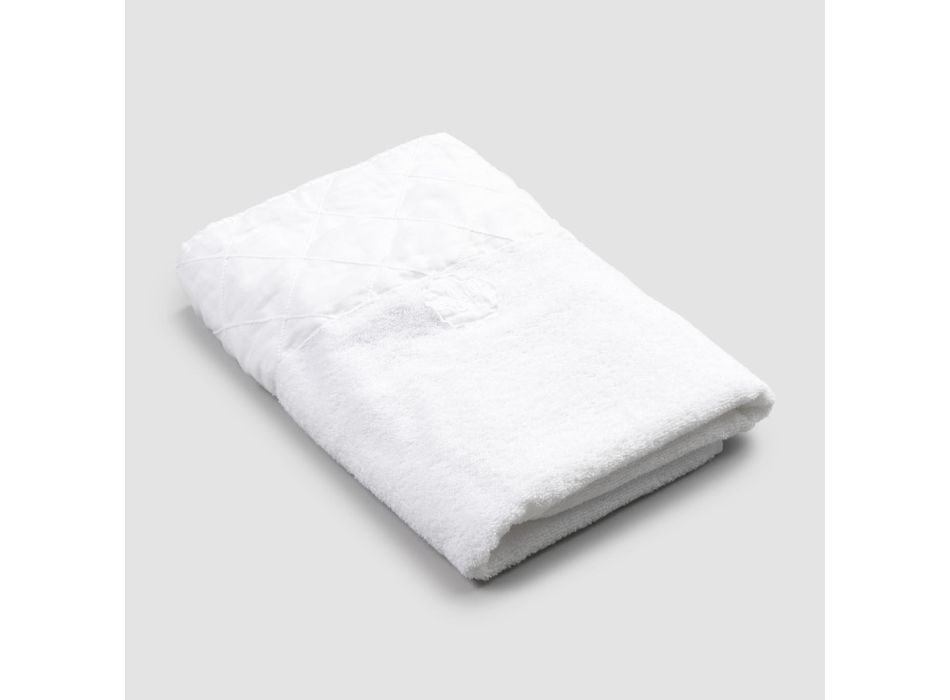 Asciugamano Viso in Spugna di Cotone Bianco con Decoro Geometrico - Gimmy Viadurini
