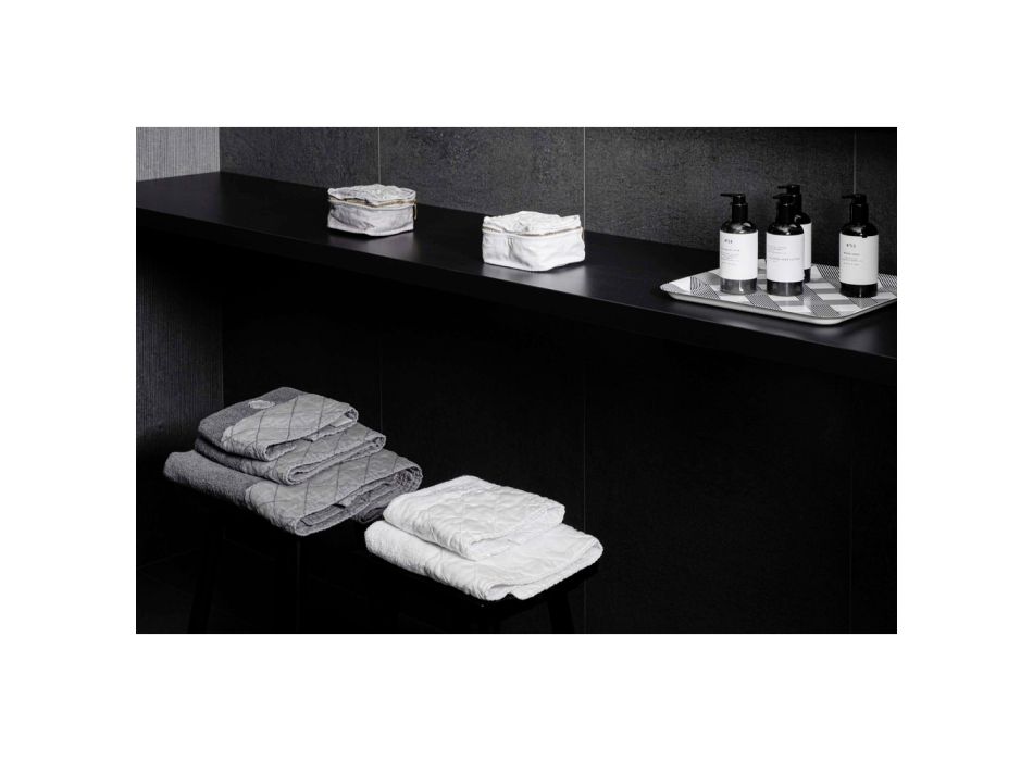 Asciugamano Viso in Spugna di Cotone Bianco con Decoro Geometrico - Gimmy Viadurini