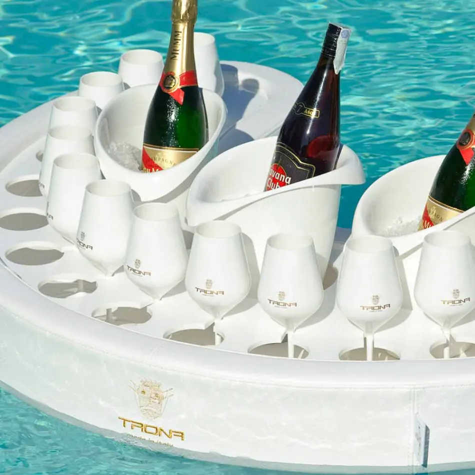 Bar galleggiante Trona in ecopelle nautica bianca e plexiglass Viadurini