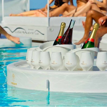 Bar galleggiante Trona in ecopelle nautica bianca e plexiglass