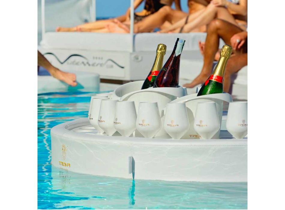 Bar galleggiante Trona in ecopelle nautica bianca e plexiglass Viadurini