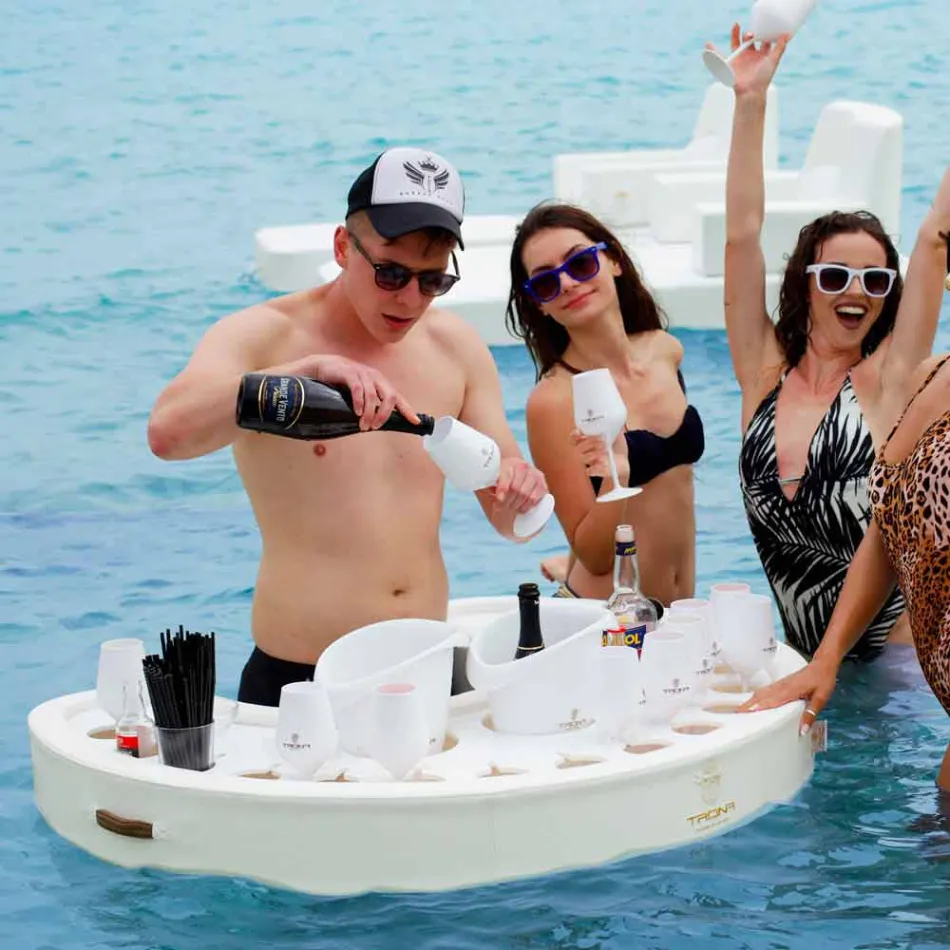 Bar galleggiante Trona in ecopelle nautica bianca e plexiglass Viadurini