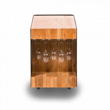 Bar Mobile Moderno su Ruote Design con Tavolo in Legno e Acciaio - Giancalliope