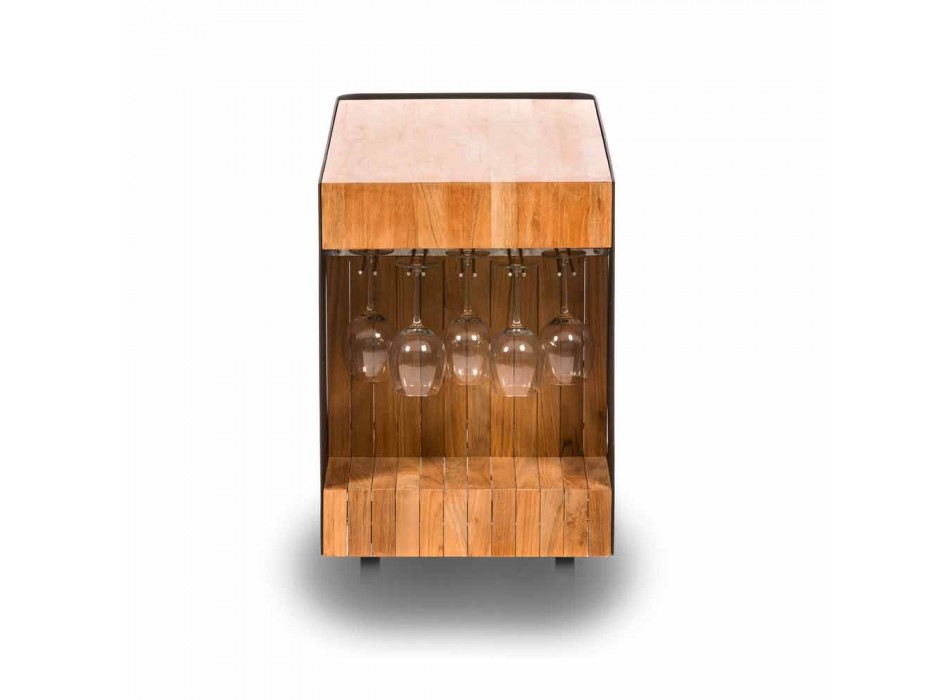 Bar Mobile Moderno su Ruote Design con Tavolo in Legno e Acciaio - Giancalliope Viadurini