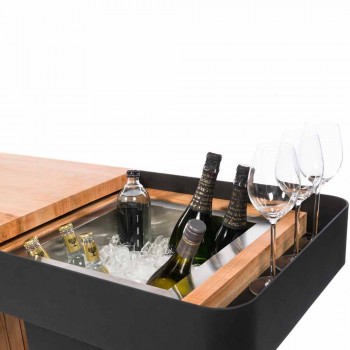 Bar Mobile Moderno su Ruote Design con Tavolo in Legno e Acciaio - Giancalliope