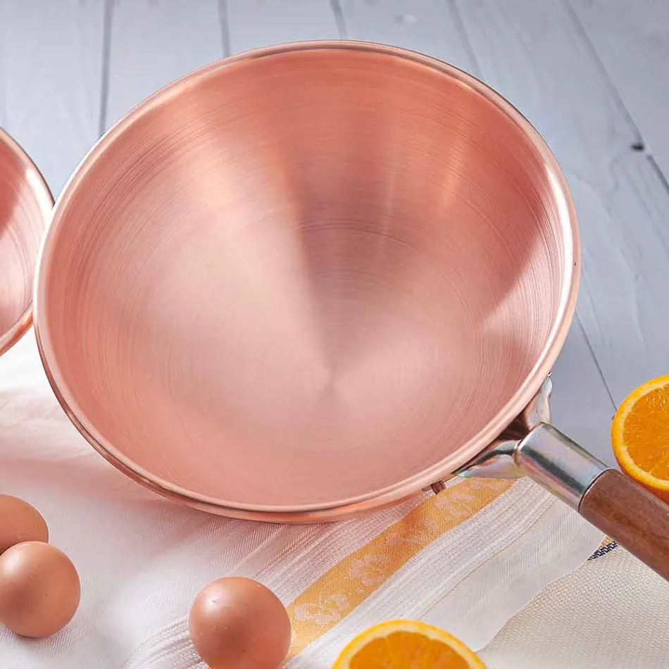 Bastardella in Rame Stagnato a Mano con Manico in Legno 26 cm - Giampiero Viadurini