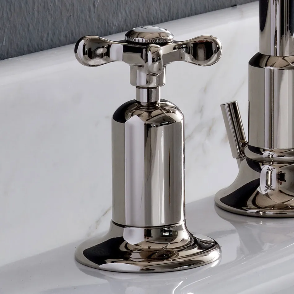 Batteria Lavabo 3 Fori Bocca Alta in Finitura Nichel Made in Italy - Red Viadurini