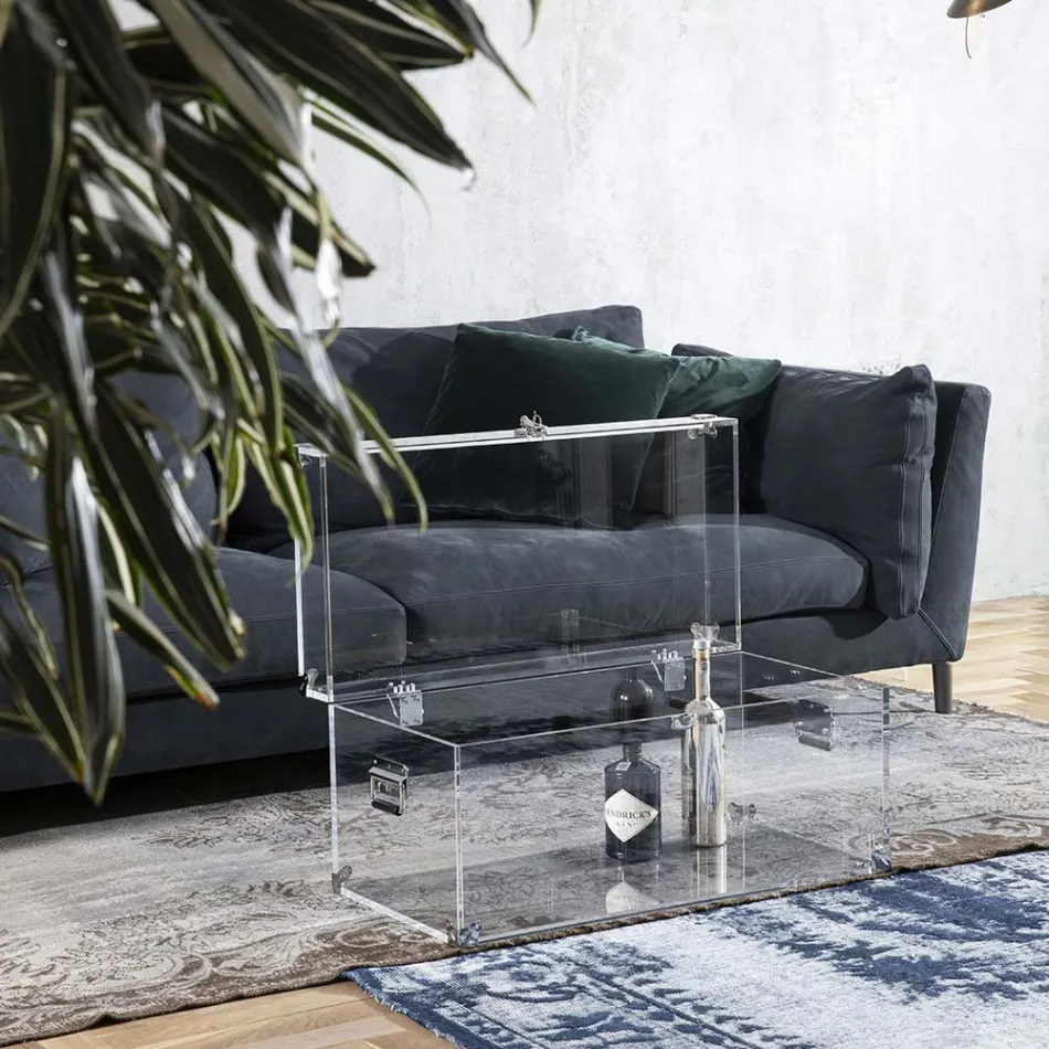 Baule Design in Cristallo Acrilico Trasparente e Acciaio Moderno - Dante Viadurini