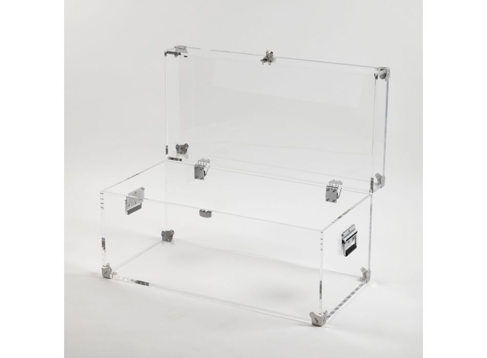 Baule Design in Cristallo Acrilico Trasparente e Acciaio Moderno - Dante Viadurini