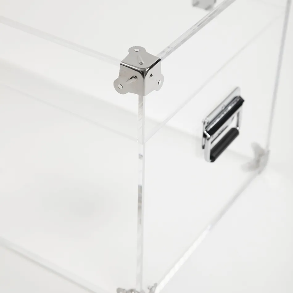 Baule Design in Cristallo Acrilico Trasparente e Acciaio Moderno - Dante Viadurini