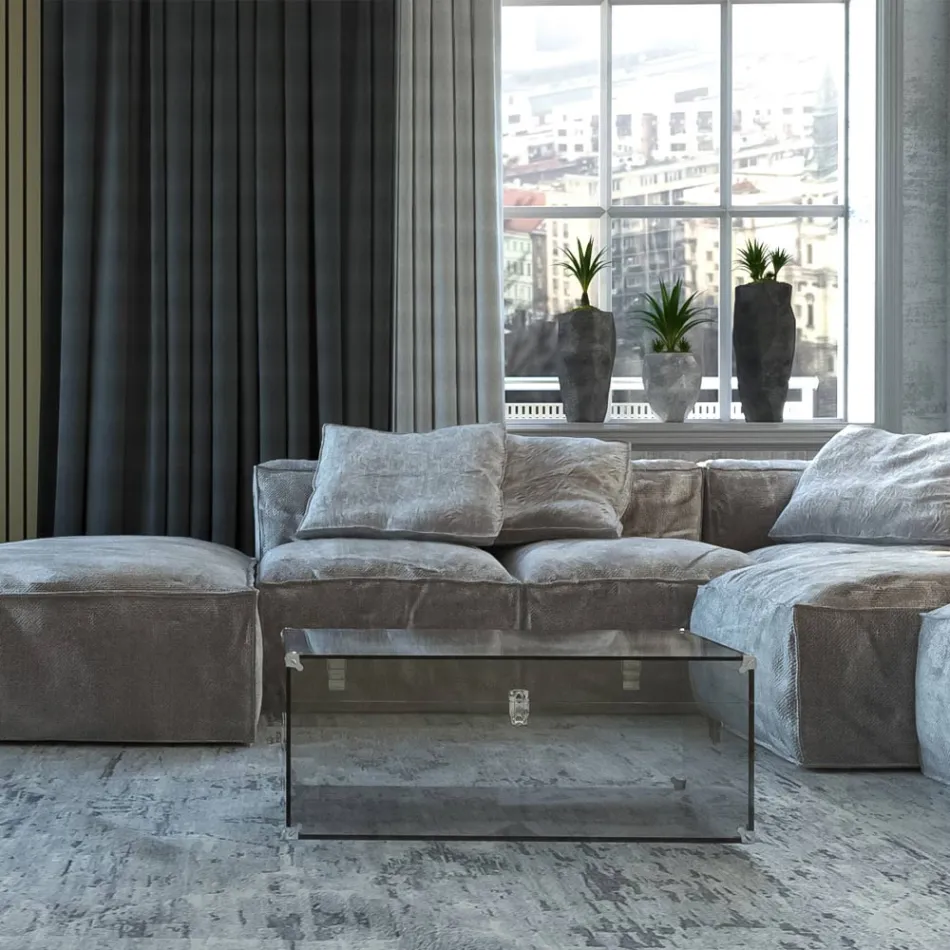 Baule in Cristallo Acrilico Trasparente o Fumè e Acciaio Moderno - Dante Viadurini