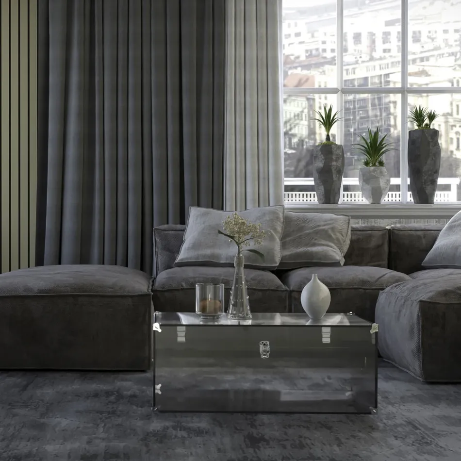 Baule in Cristallo Acrilico Trasparente o Fumè e Acciaio Moderno - Dante Viadurini