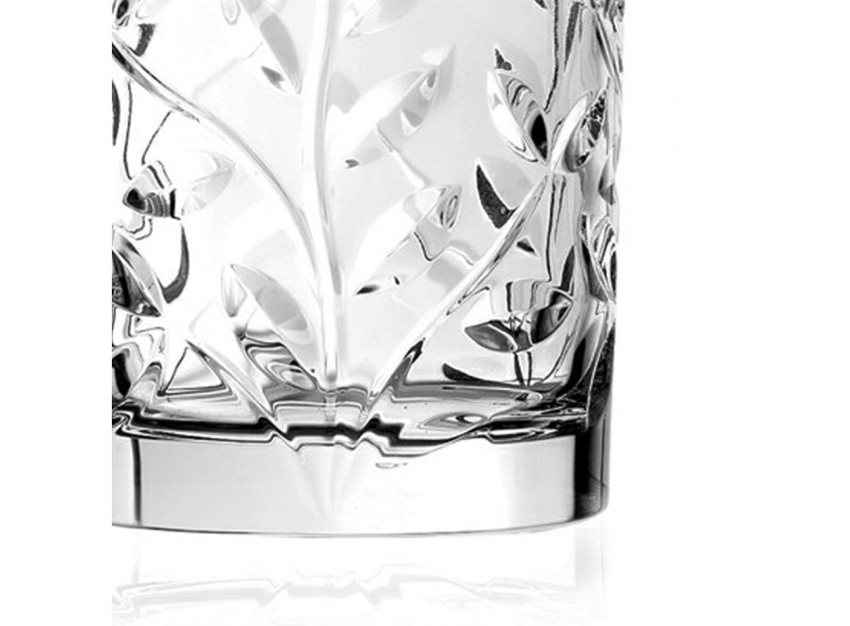 Bicchieri Tumbler Bassi in Eco Cristallo Decoro a Foglia 12 Pz - Magnolio Viadurini
