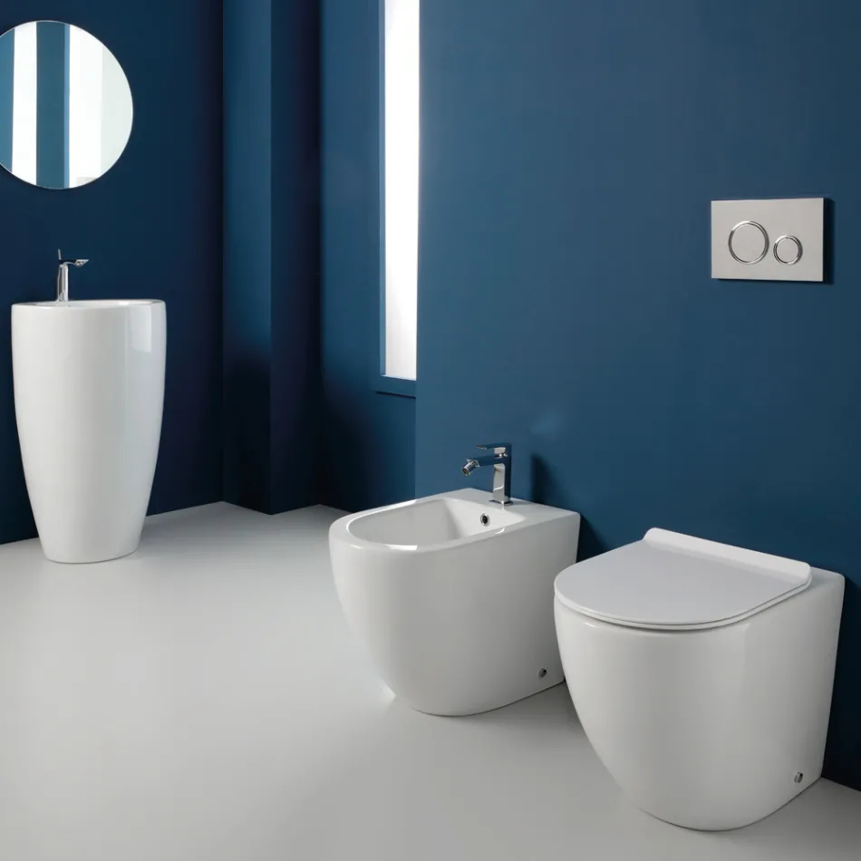 Bidet a Terra Ciclonico Monoforo in Ceramica dal Design Moderno - Aralia Viadurini