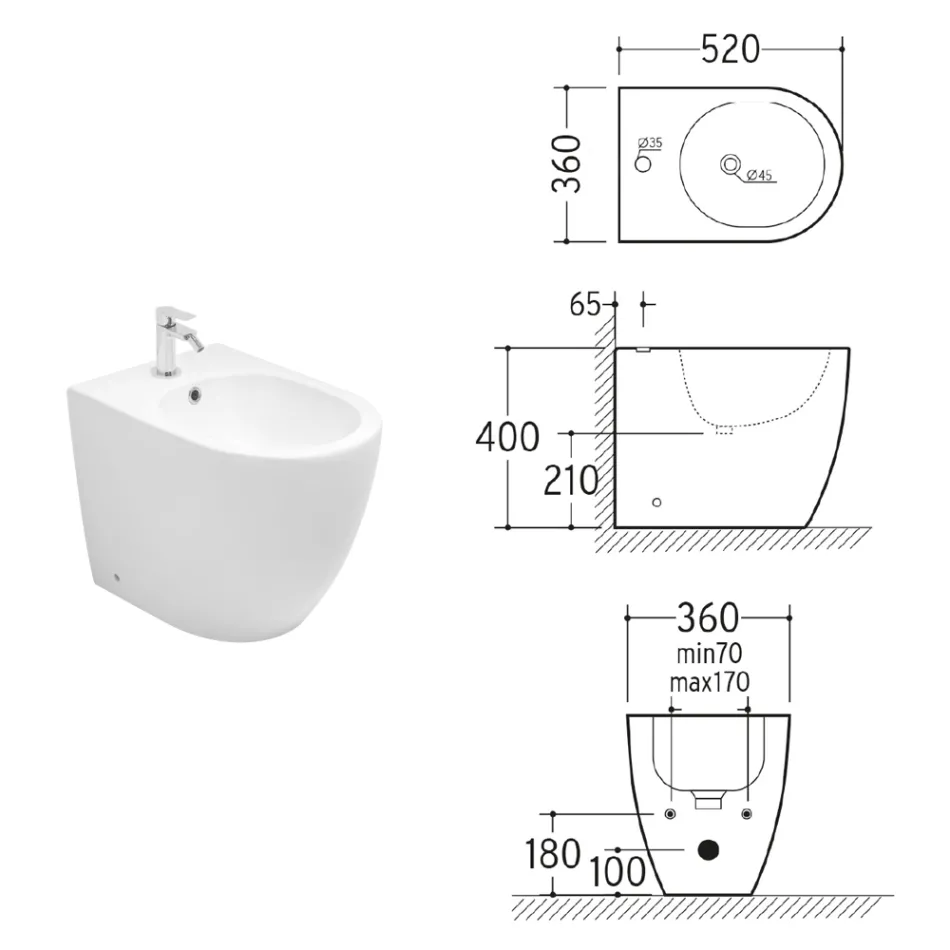 Bidet Monoforo a Terra Ceramica Matt di Due Colori Dal Design Moderno - Aster Viadurini