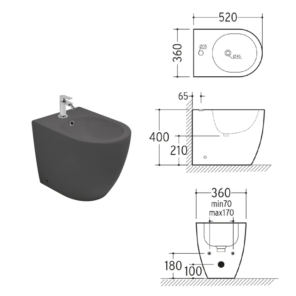 Bidet Monoforo a Terra Ceramica Matt di Due Colori Dal Design Moderno - Aster Viadurini