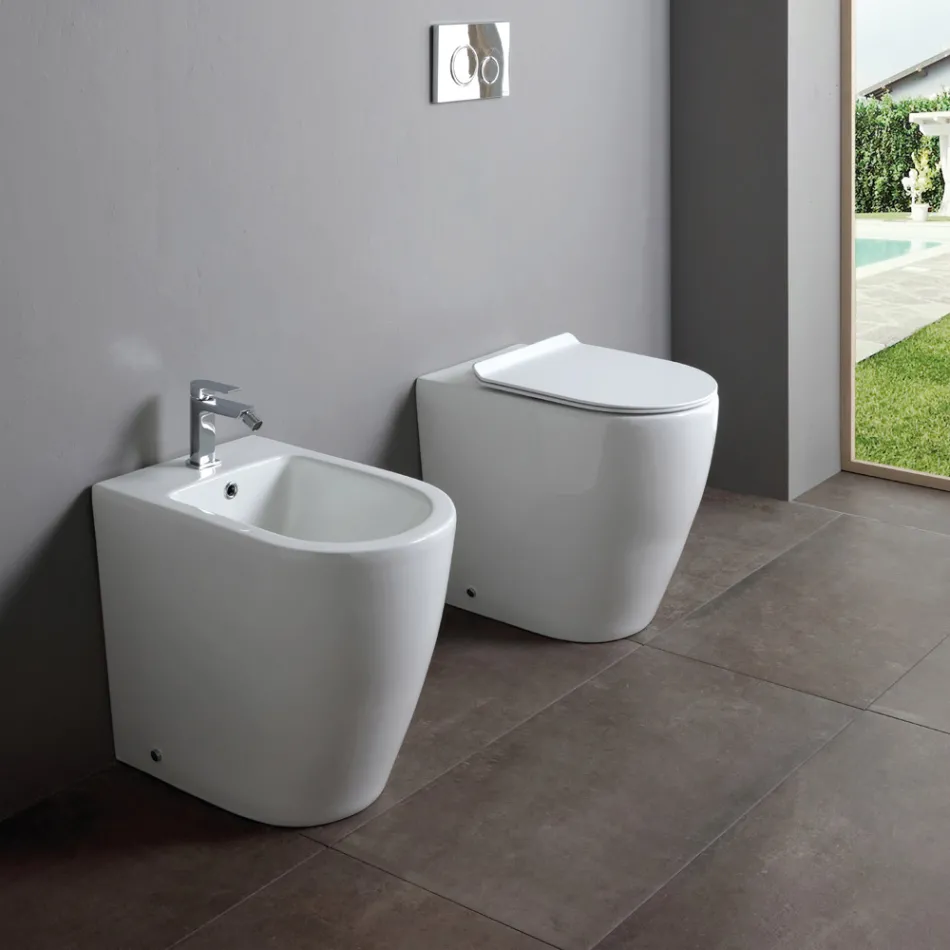 Bidet Monoforo a Terra con Tecnologia Rimless in Ceramica Bianca  - Oleandro  Viadurini