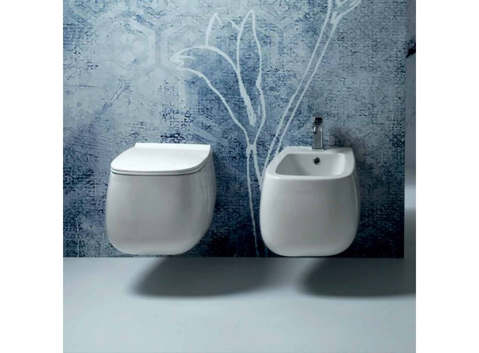 Bidet sospeso di design in ceramica bianco Gaiola, fatto in Italia