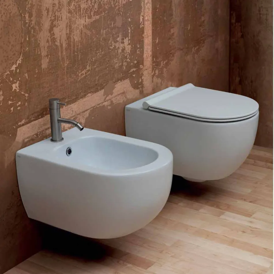 Bidet sospeso in ceramica design moderno Star 55x35cm made in Italy Viadurini