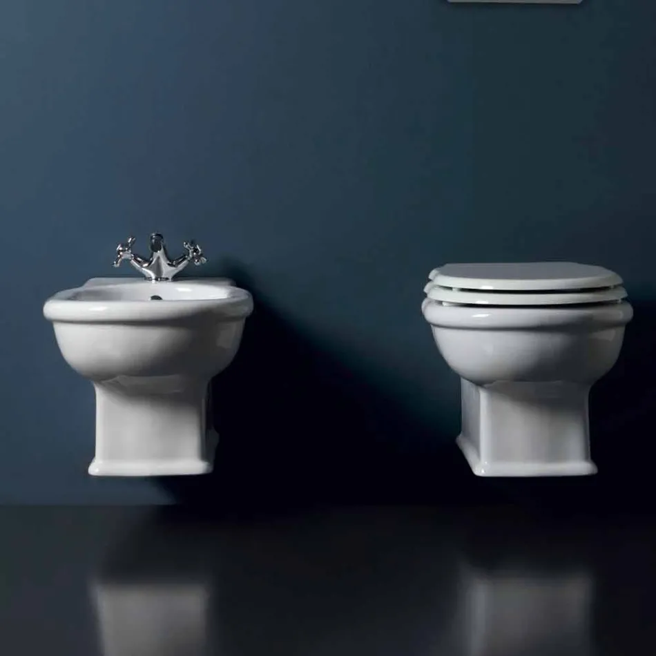Bidet sospeso moderno in ceramica bianca Style 54x36 cm, made Italy Viadurini