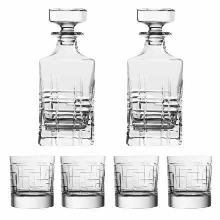 Bottiglia e Bicchieri per Whisky Lusso in Cristallo Ecologico 6 Pezzi - Aritmia Viadurini