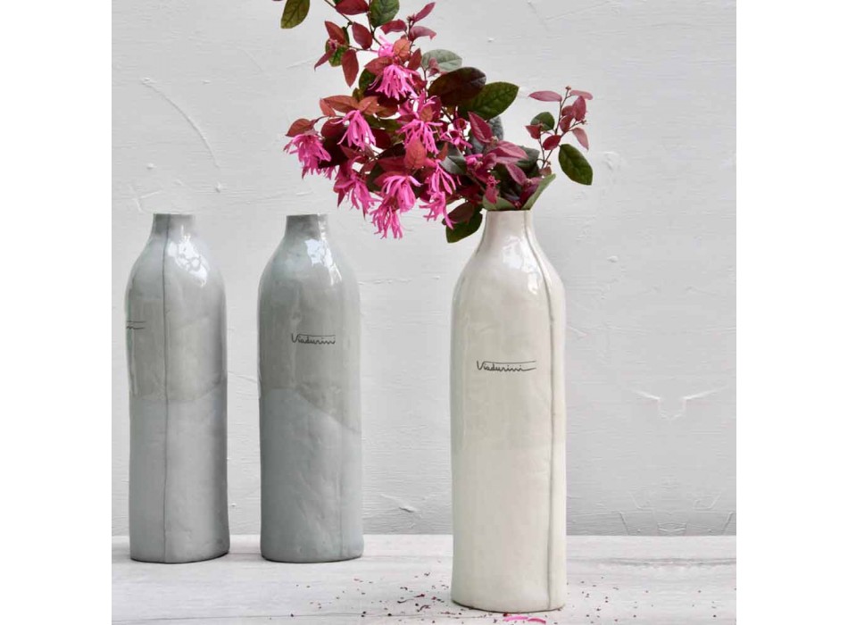 Bottiglie in Porcellana Bianca e Grigia Design di Lusso 2 Pezzi Unici - Arcivero Viadurini