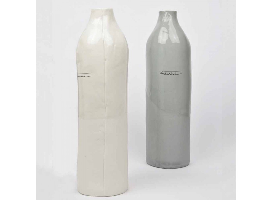 Bottiglie in Porcellana Bianca e Grigia Design di Lusso 2 Pezzi Unici - Arcivero