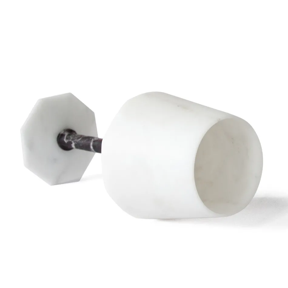 Calice da Vino in Marmo Bianco di Carrara Satinato e Rosso Levanto - Caglio Viadurini