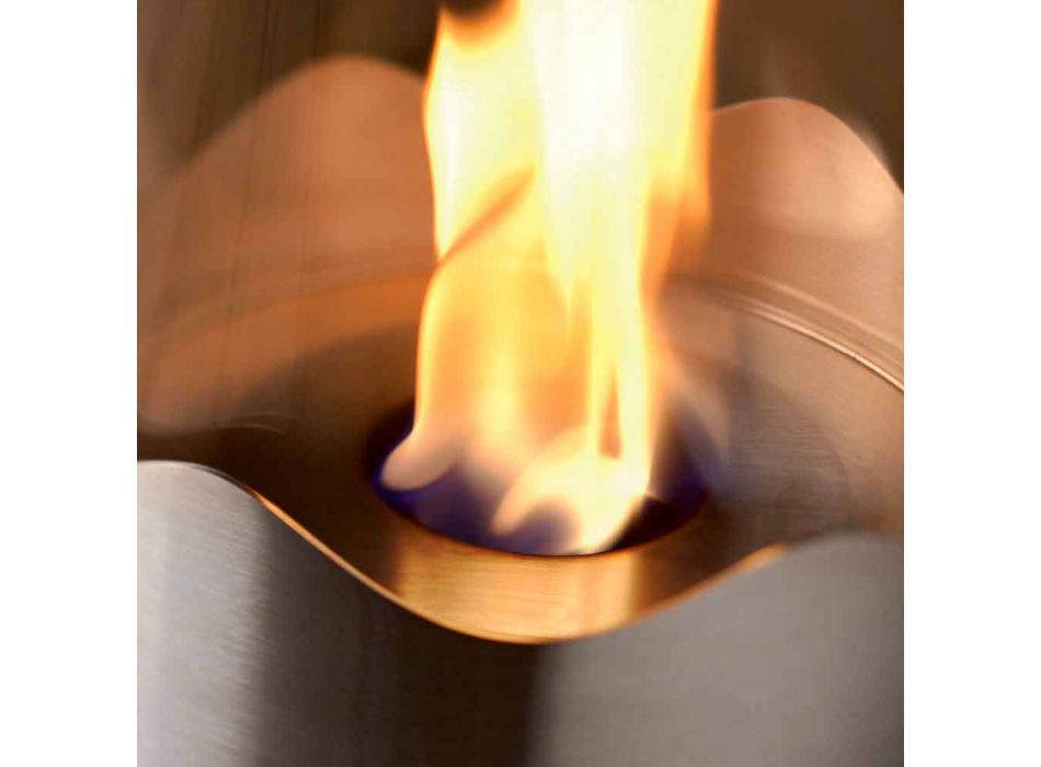 Caminetto a bioetanolo da tavolo in acciaio inox e vetro Leon, made in Italy