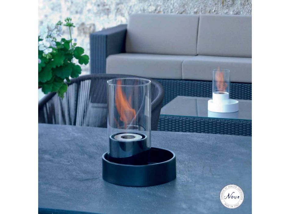 Caminetto a bioetanolo da tavolo in ceramica e vetro Jim, made in Italy