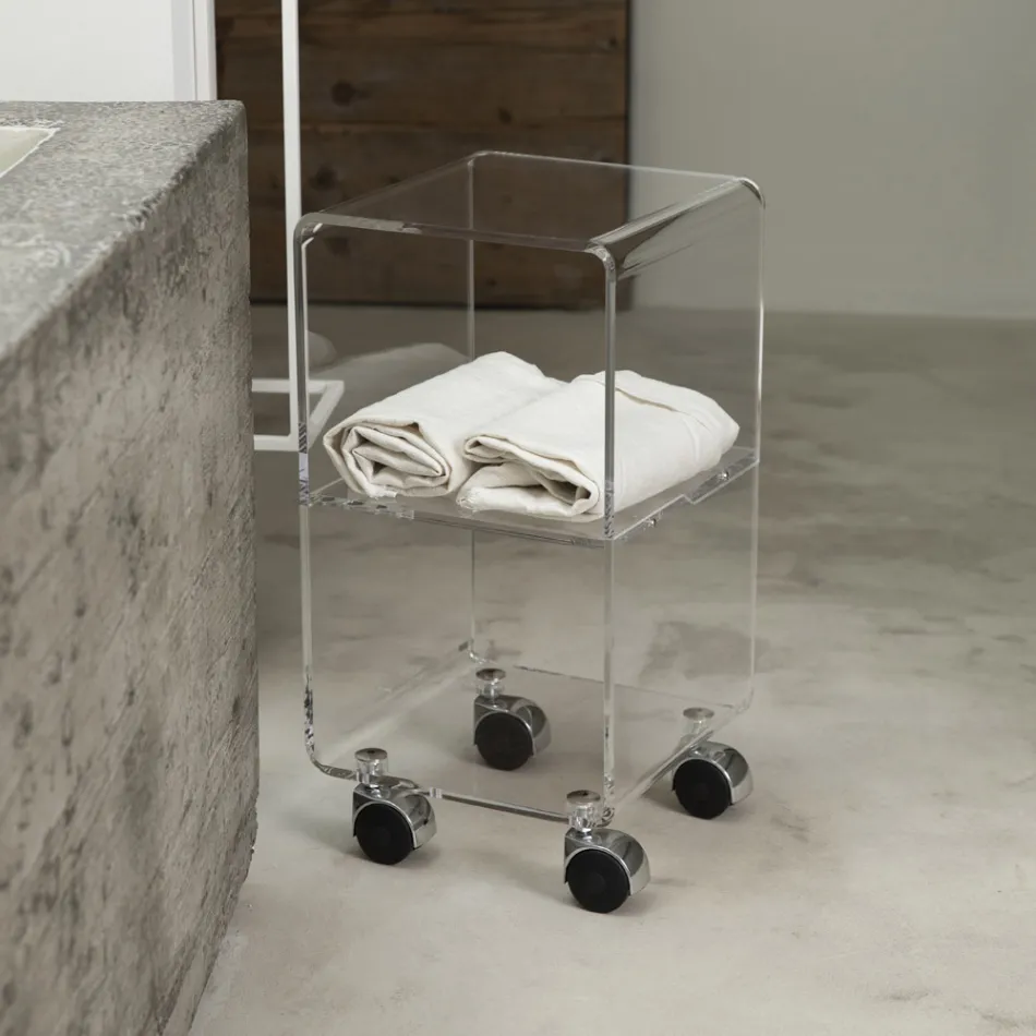 Carrello Colonna in Cristallo Acrilico Trasparente 1 o 3 Ripiani - Minervo Viadurini