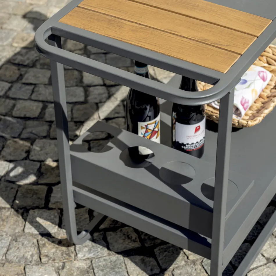 Carrello da Esterno in Alluminio e Resin Wood con Ruote - Virel Viadurini