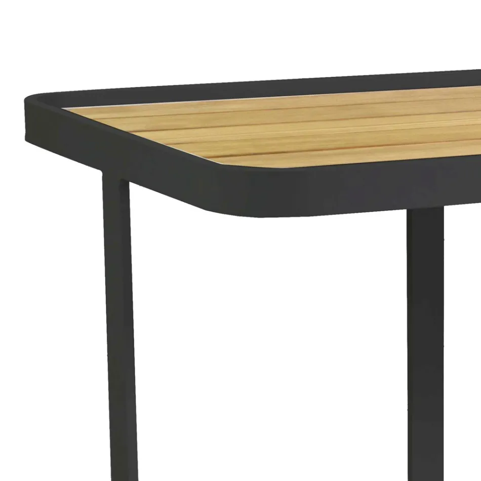 Carrello in Alluminio di Diverse Finiture con Ruote e Piano in Teak - Tenda Viadurini