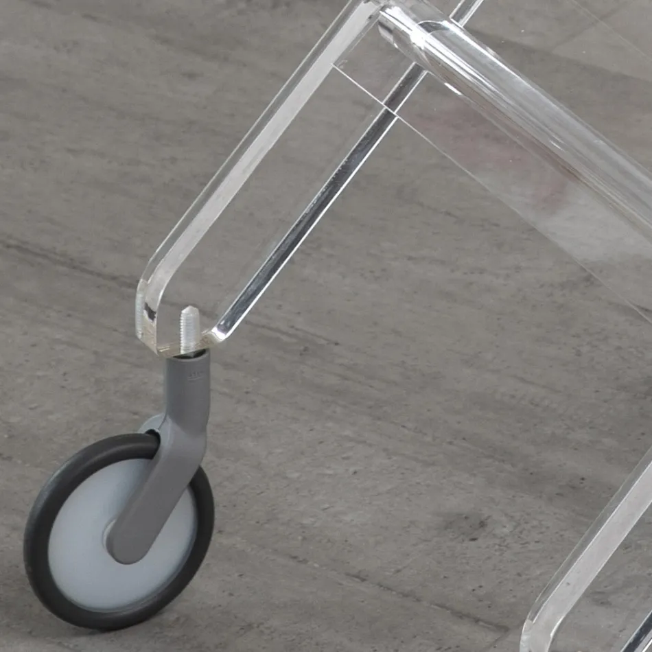 Carrello Pieghevole in Cristallo Acrilico Trasparente 2 Vassoi - Aristocle Viadurini