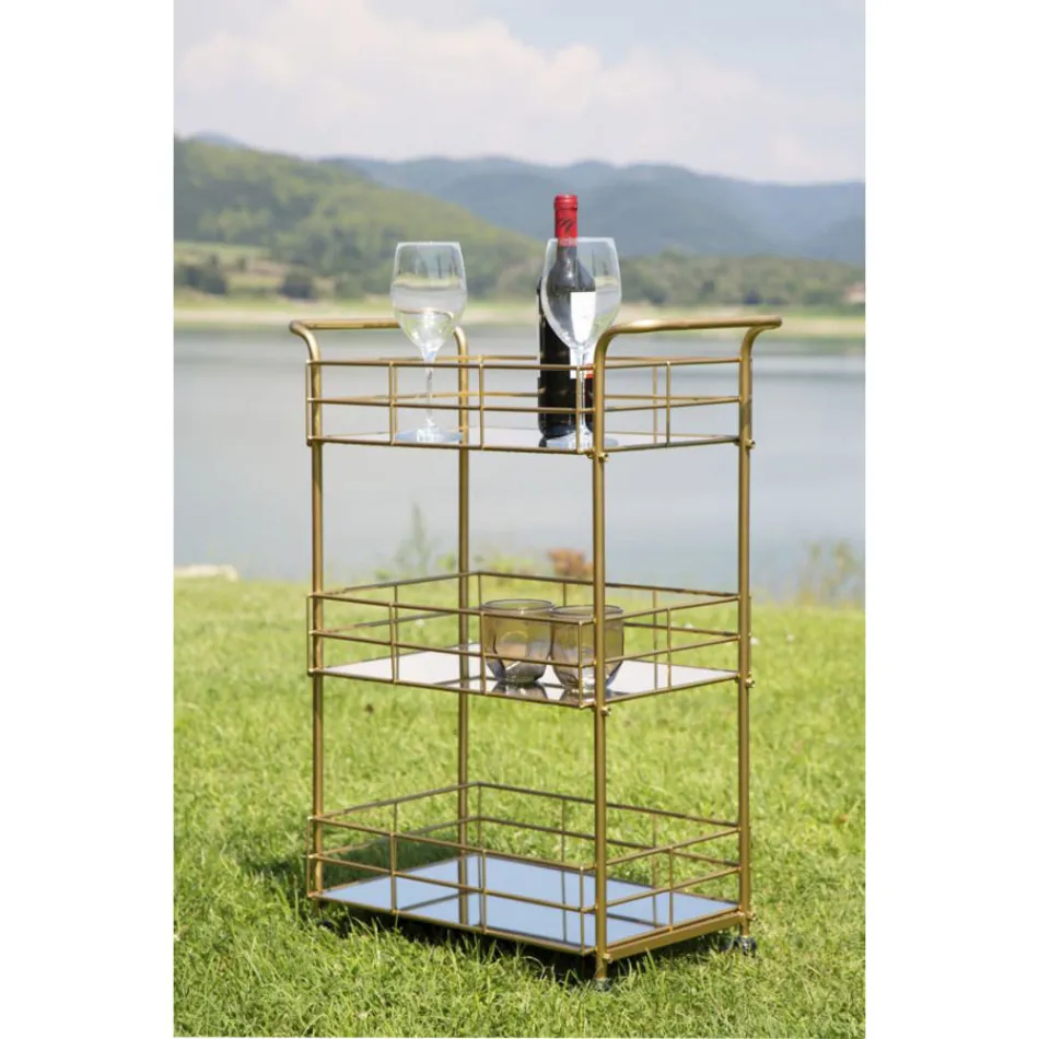 Carrello Portavivande con Struttura in Ferro Finitura Dorata - Viviana Viadurini