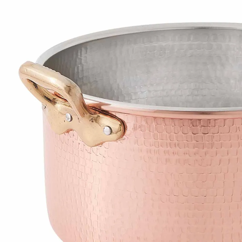 Casseruola Alta in Rame Stagnato a Mano Tonda con 2 Manici 16 cm - Gianfranco Viadurini