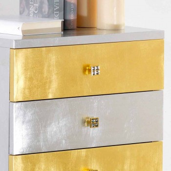 Cassettiera di design argento e oro in legno Etty, made in Italy