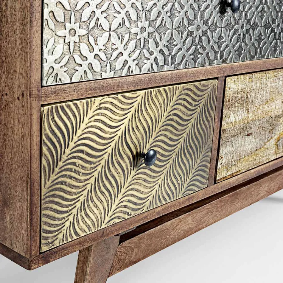 Cassettiera Etnica in Legno Riciclato di Mango e Acacia Homemotion - Auriel Viadurini