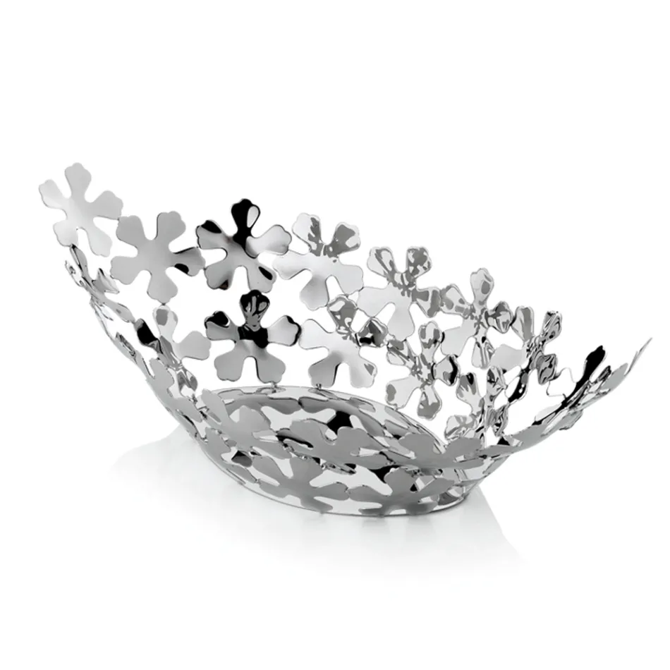 Centrotavola Design in Metallo Argentato con Decori a Fiore di Lusso - Megghy Viadurini