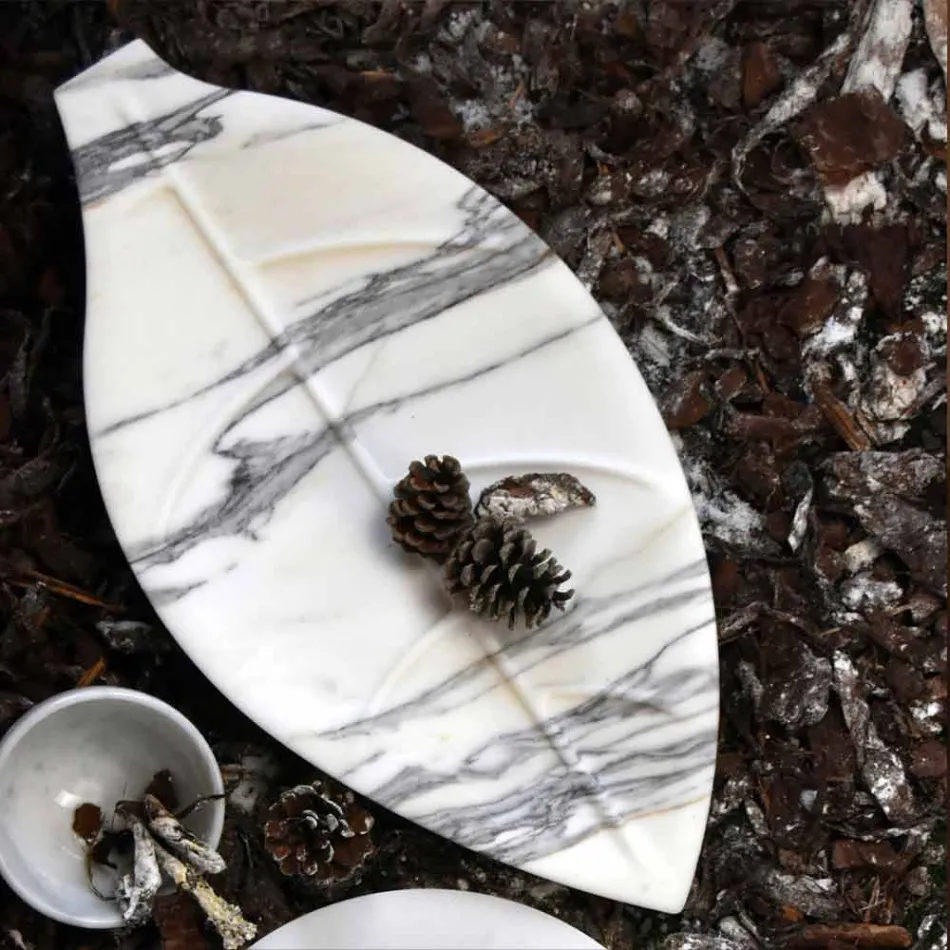 Centrotavola in Marmo Arabescato dalla Forma a Foglia Made in Italy - Treviso Viadurini